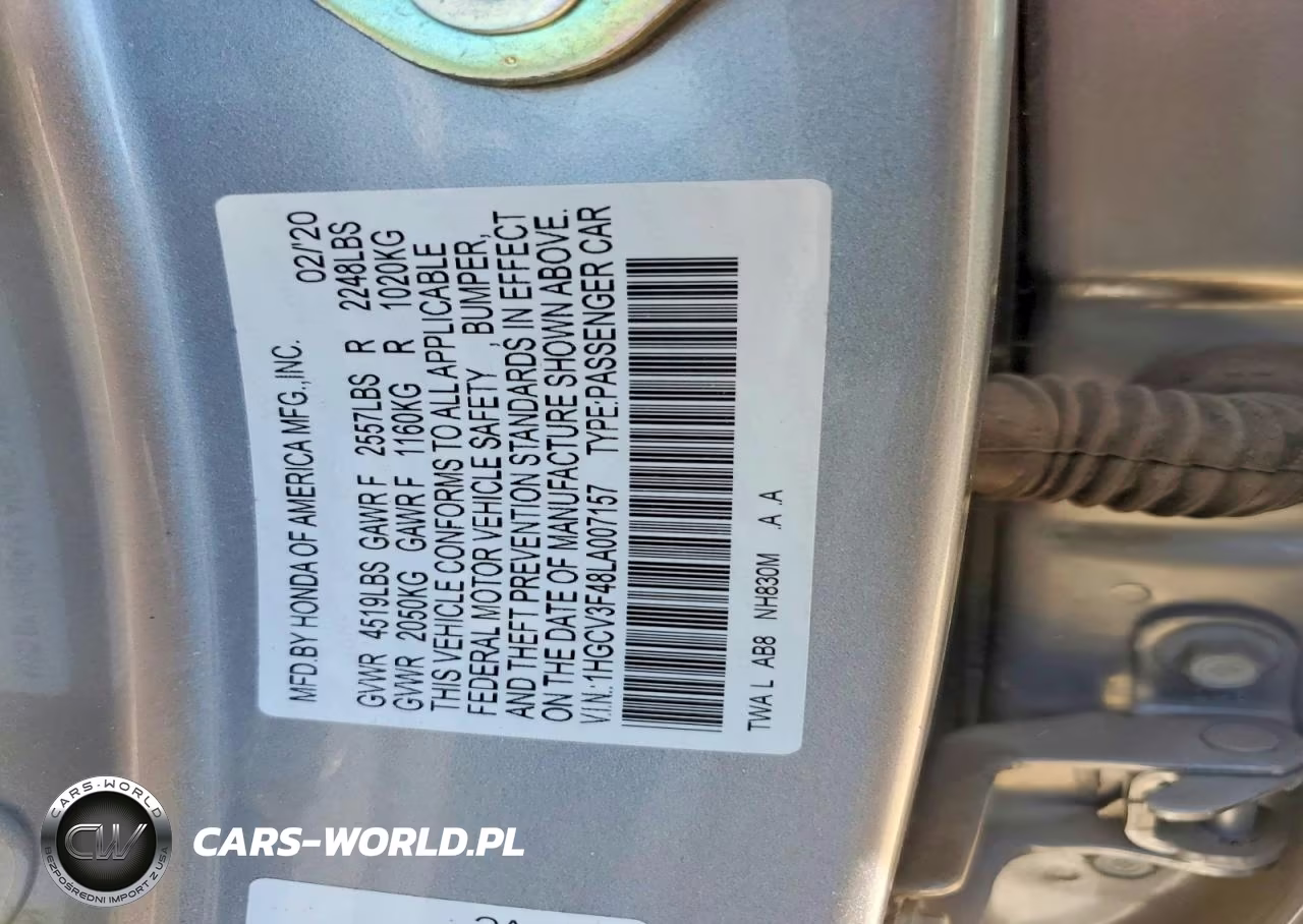 2020 Honda Accord VIN:1HGCV3F48LA007157 - 12