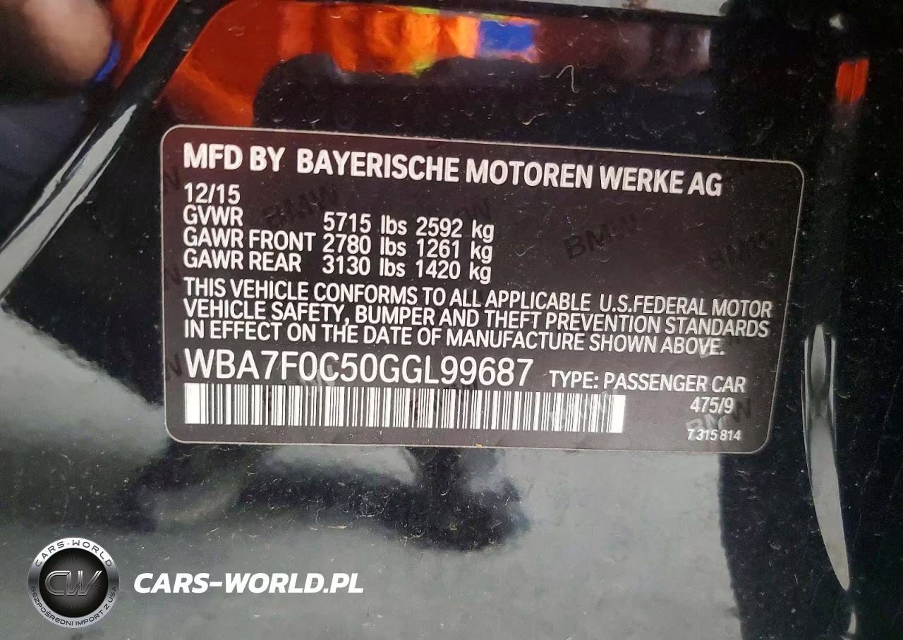 2016 BMW 750 I VIN:WBA7F0C50GGL99687 - 12