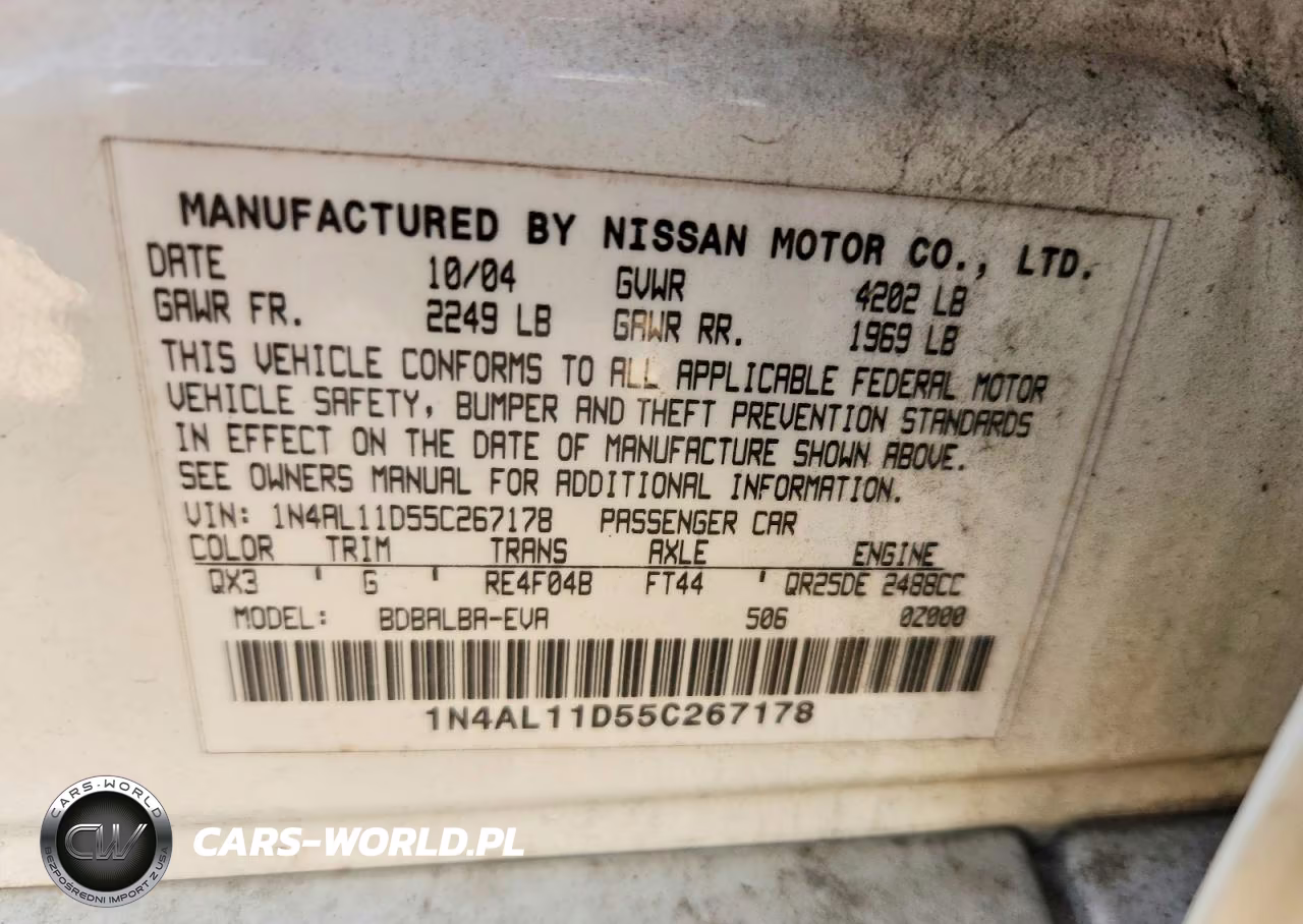 2005 Nissan Altima 2.5 VIN:1N4AL11D55C267178 - 13