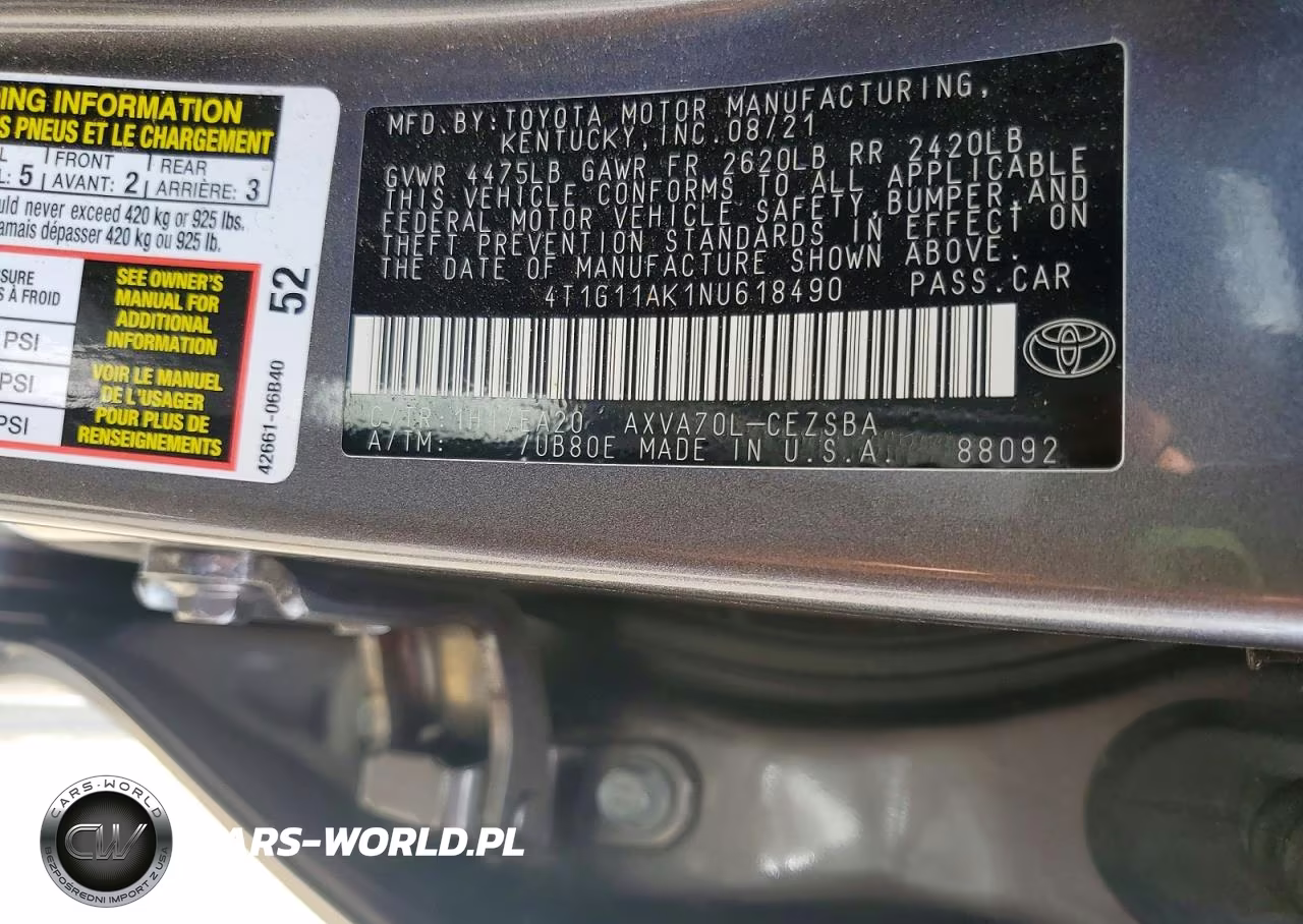 2022 Toyota Camry Se VIN:4T1G11AK1NU618490 - 12
