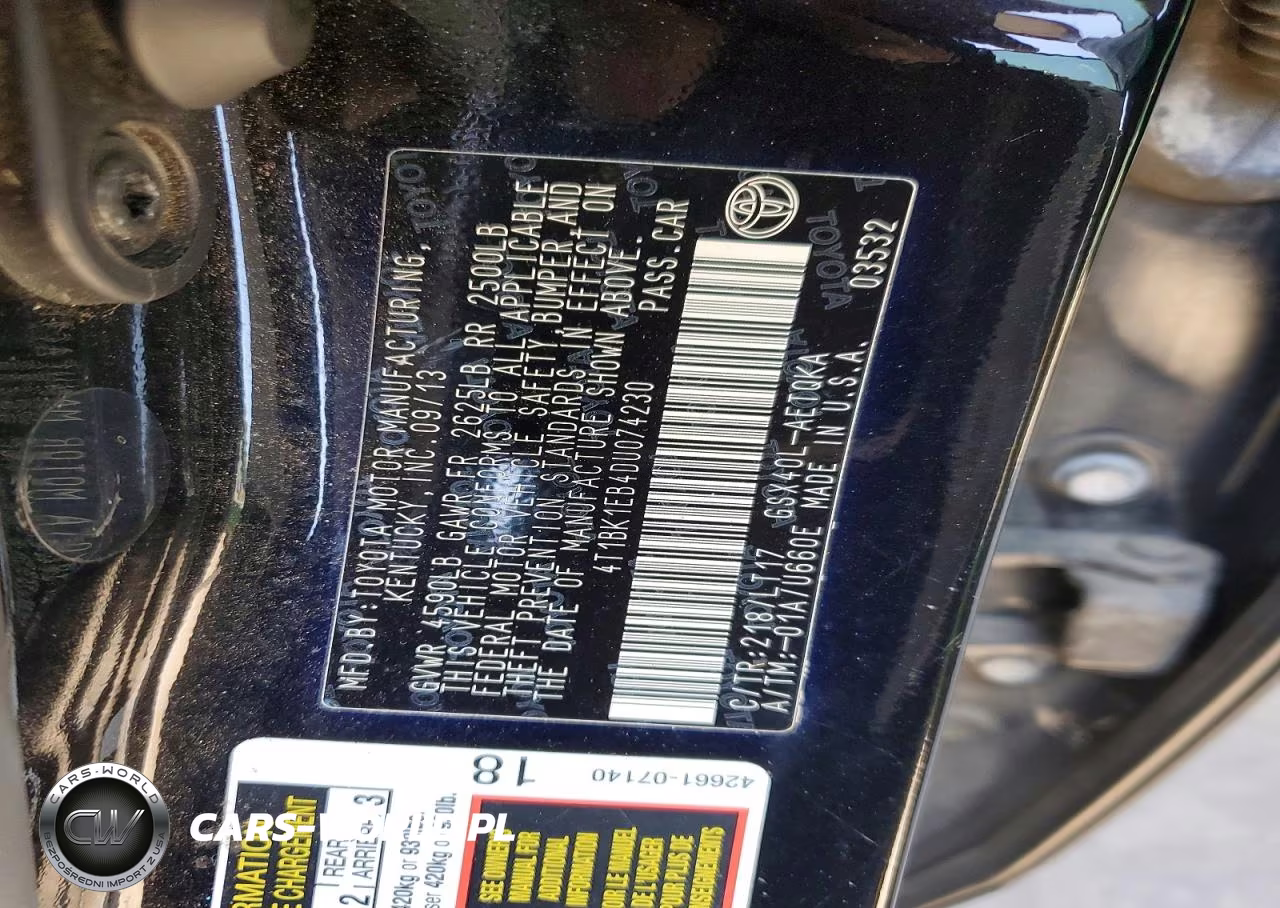 2013 Toyota Avalon Xle Touring VIN:4T1BK1EB4DU074230 - 12