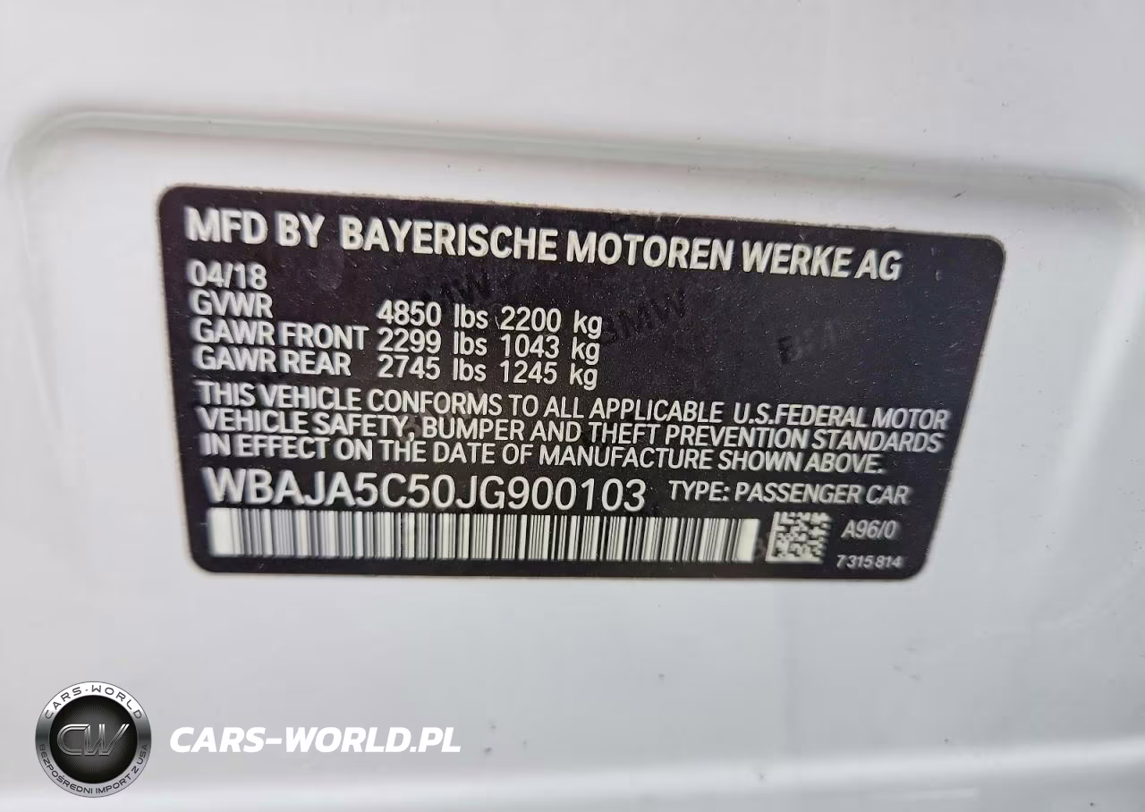 2018 BMW 530 I VIN:WBAJA5C50JG900103 - 12
