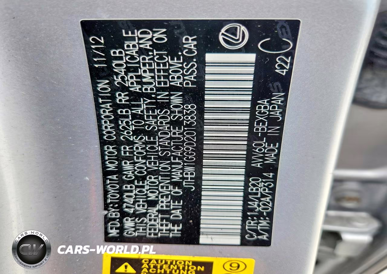 2013 Lexus Es 300H VIN:JTHBW1GG9D2013838 - 12