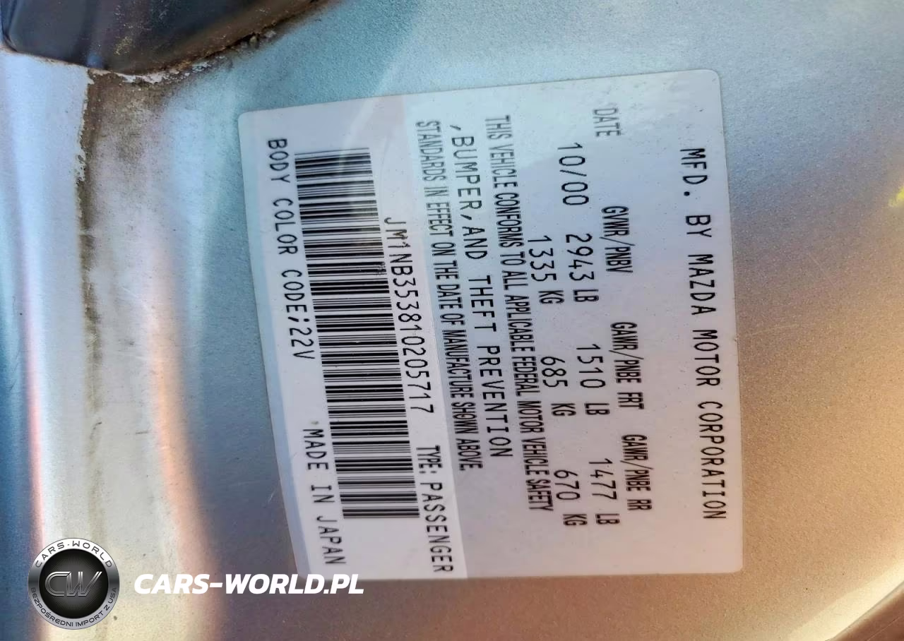 2001 Mazda Mx-5 Miata Base VIN:JM1NB353810205717 - 12