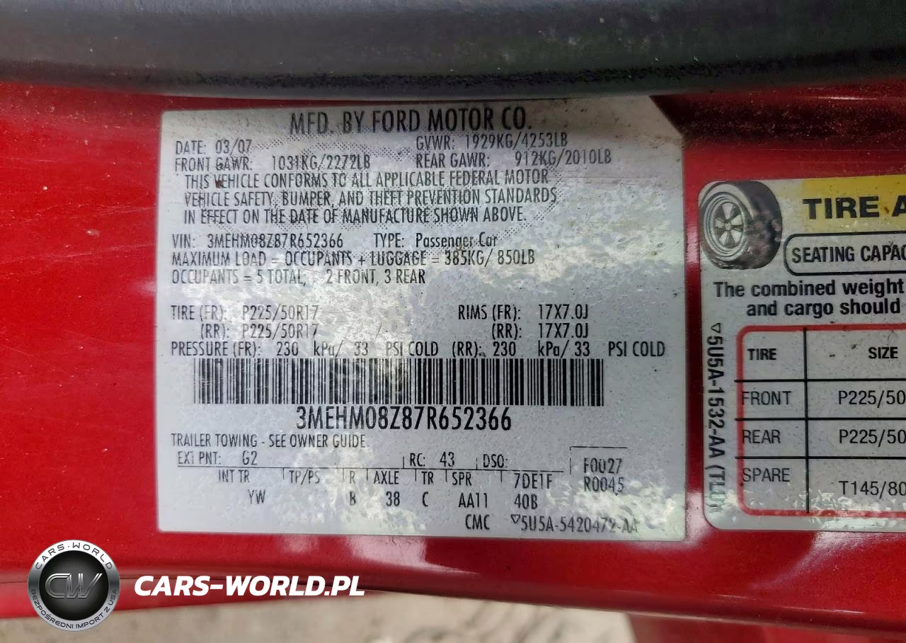 2007 Mercury Milan Premier VIN:3MEHM08Z87R652366 - 12