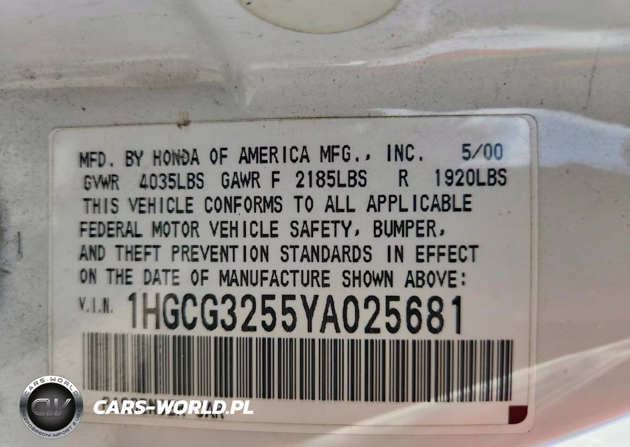 2000 Honda Accord Ex VIN:1HGCG3255YA025681 - 12