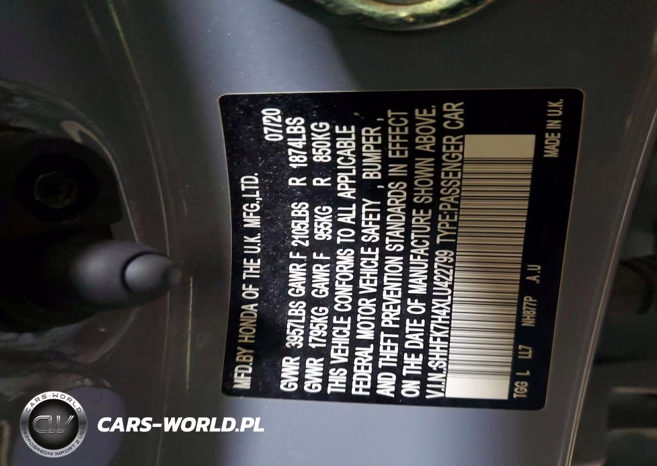 2020 Honda Civic Sport VIN:SHHFK7H4XLU422799 - 12