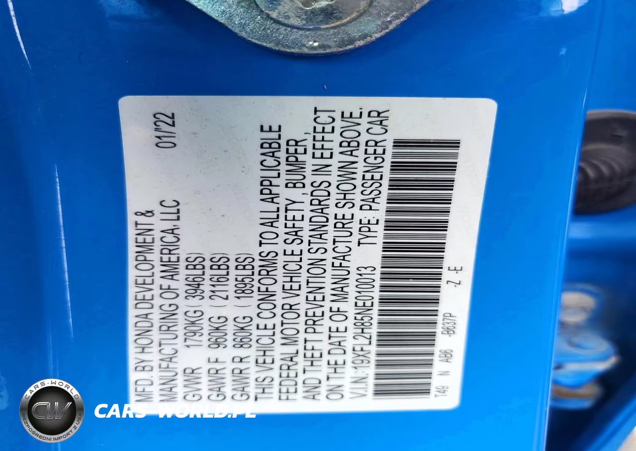 2022 Honda Civic Sport VIN:19XFL2H85NE010013 - 13