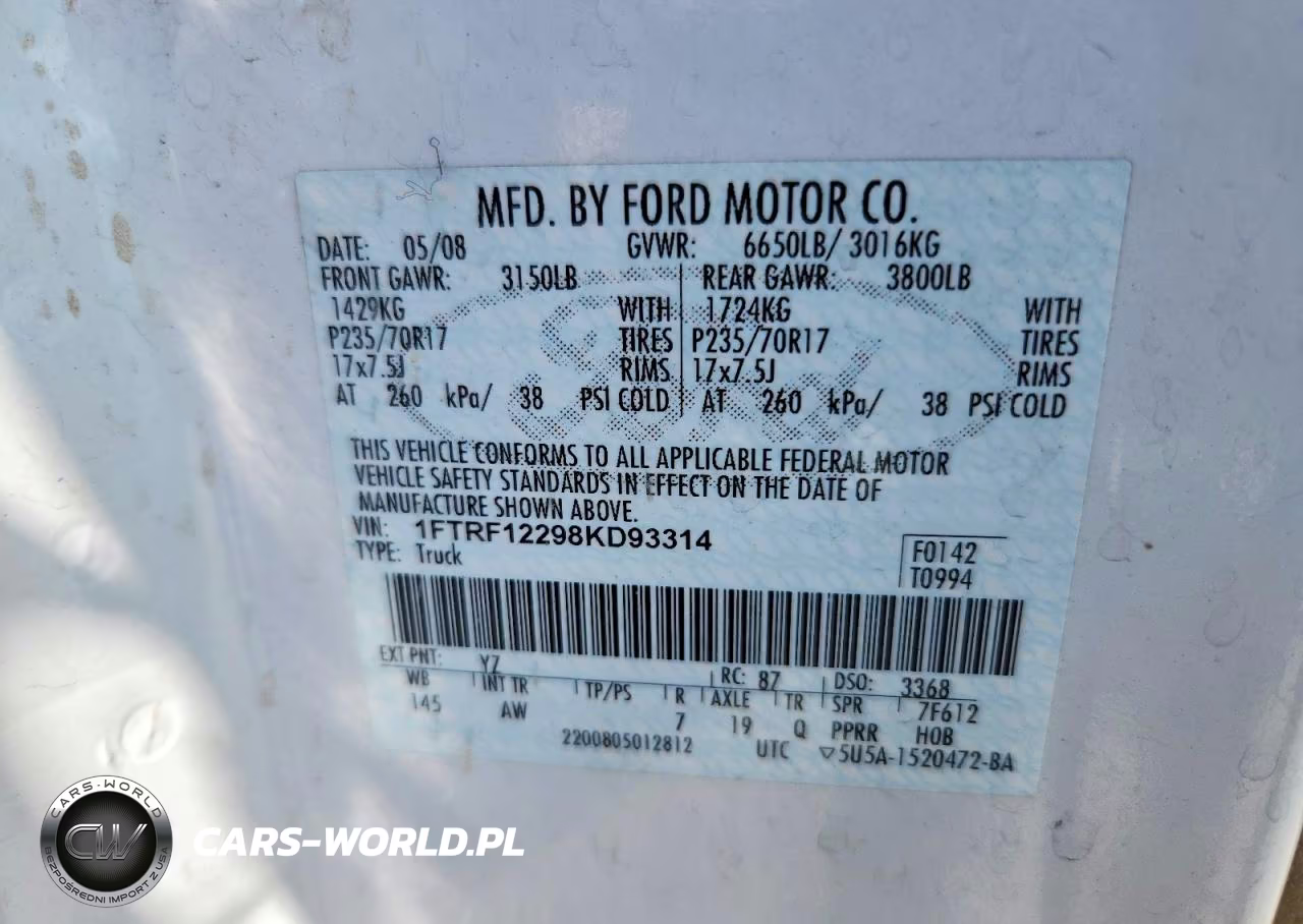 2008 Ford F150 VIN:1FTRF12298KD93314 - 12
