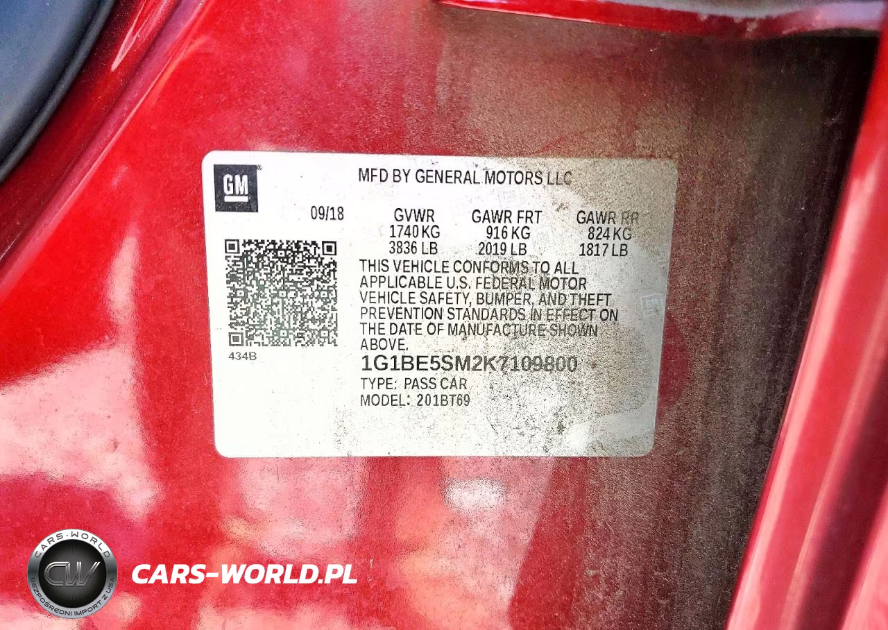 2019 Chevrolet Cruze Lt VIN:1G1BE5SM2K7109800 - 12