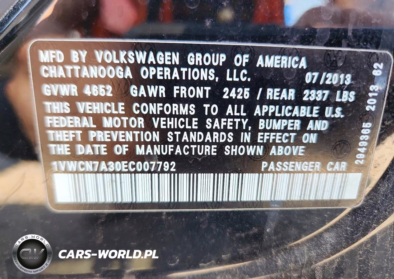 2014 Volkswagen Passat Sel VIN:1VWCN7A30EC007792 - 12