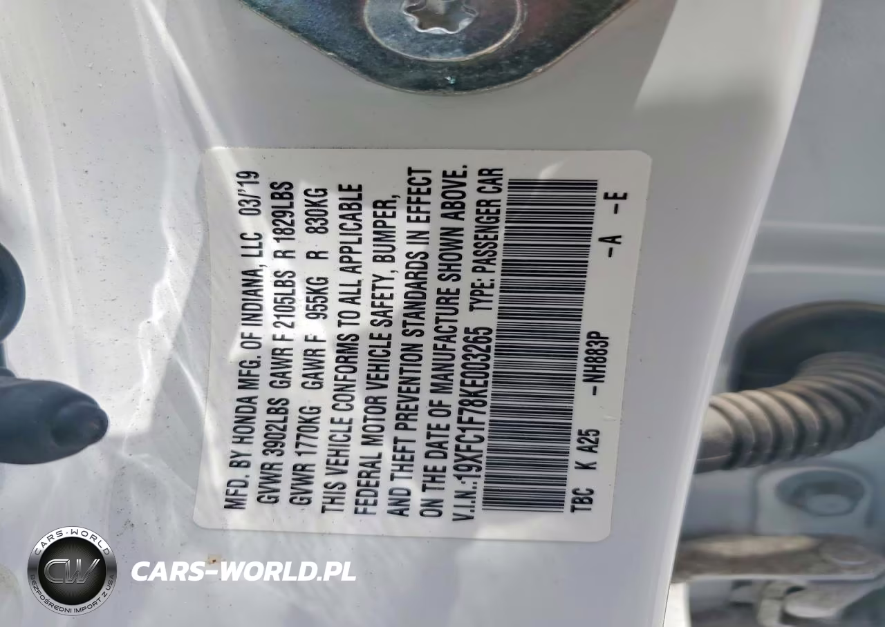 2019 Honda Civic Exl VIN:19XFC1F78KE003265 - 12