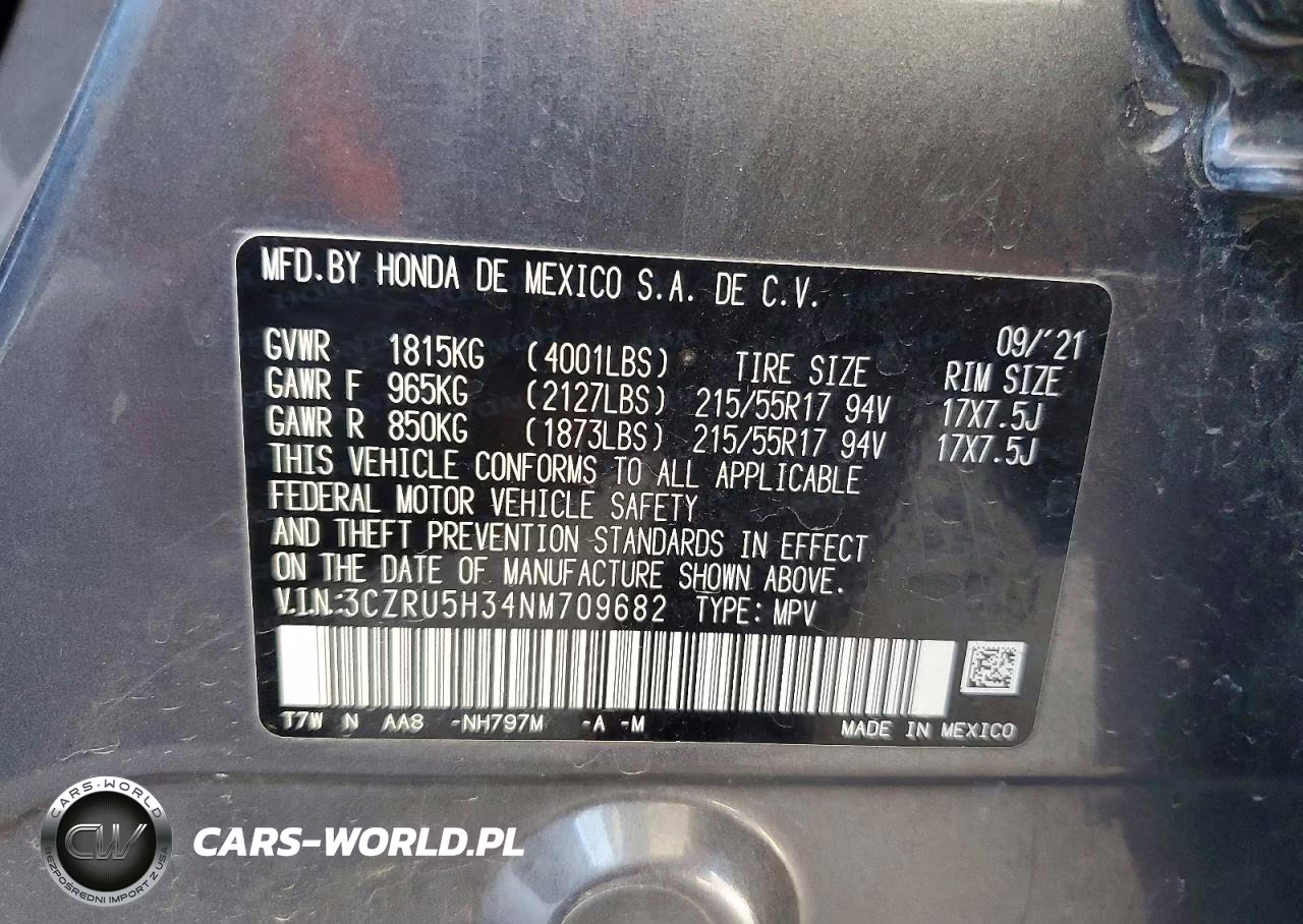 2022 Honda Hr-V Lx VIN:3CZRU5H34NM709682 - 14