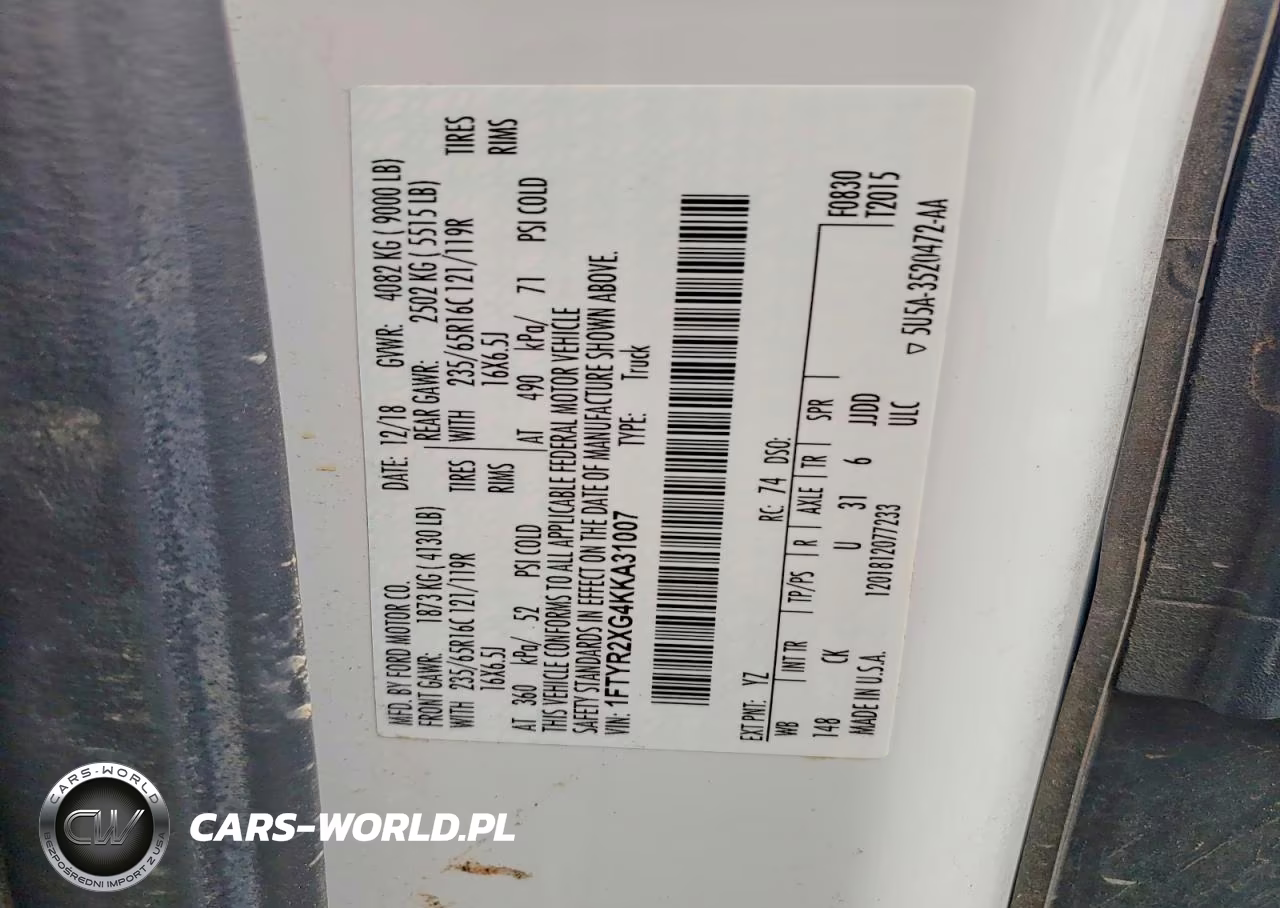 2019 Ford Transit T-250 VIN:1FTYR2XG4KKA31007 - 13