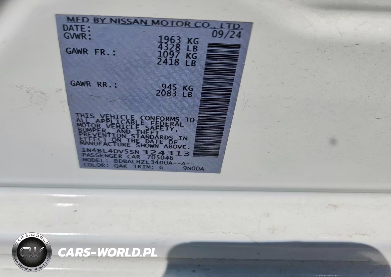 2025 Nissan Altima Sv VIN:1N4BL4DV5SN324313 - 12