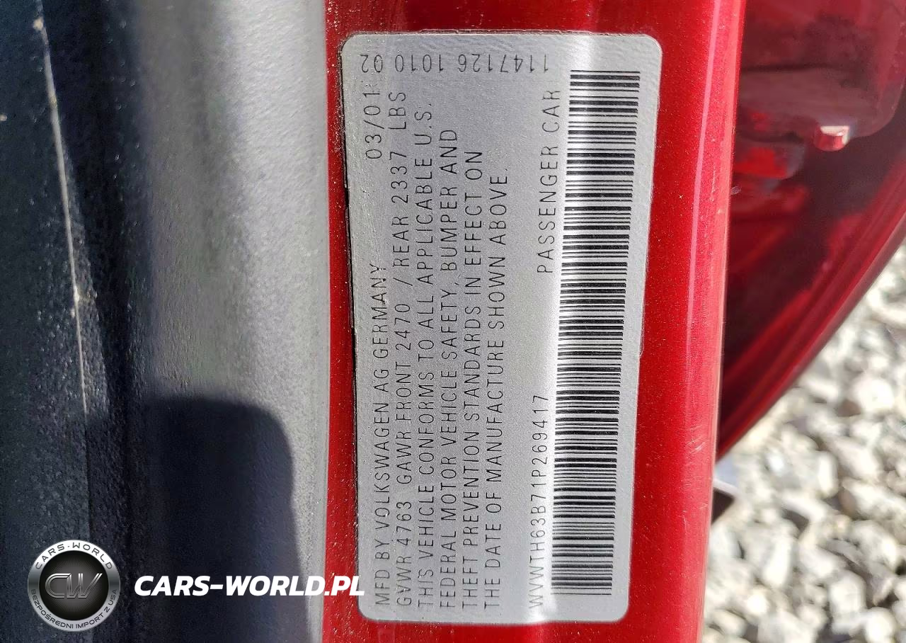 2001 Volkswagen Passat Glx 4Motion VIN:WVWTH63B71P269417 - 12
