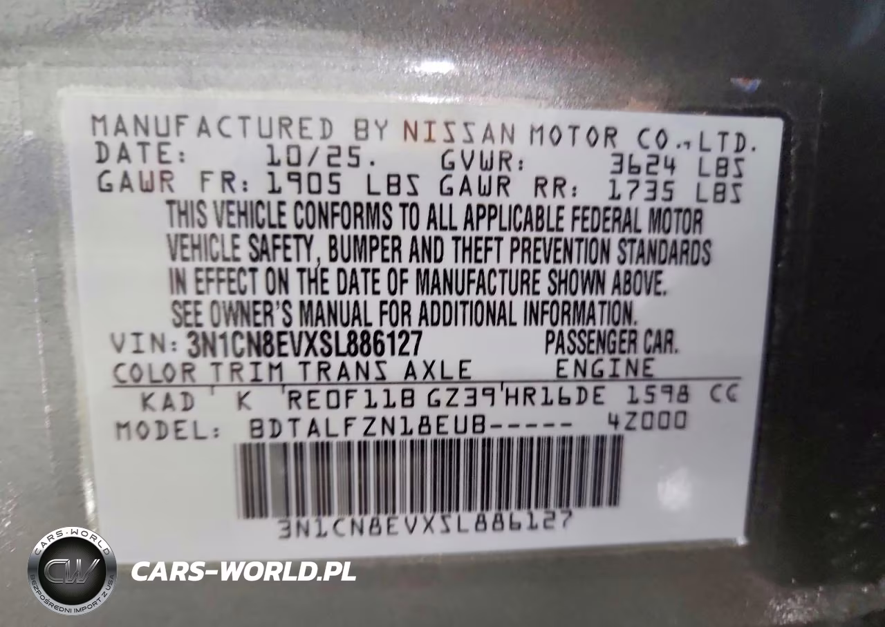 2025 Nissan Versa Sv VIN:3N1CN8EVXSL886127 - 13