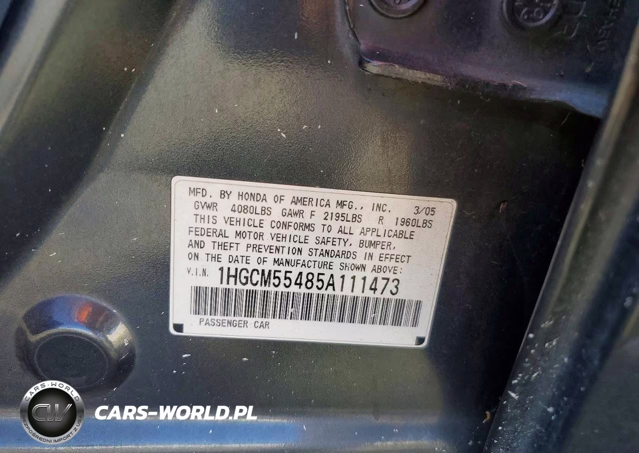 2005 Honda Accord Lx VIN:1HGCM55485A111473 - 13