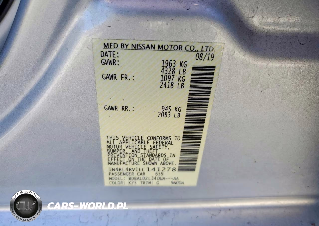 2020 Nissan Altima S VIN:1N4BL4BV1LC141278 - 13