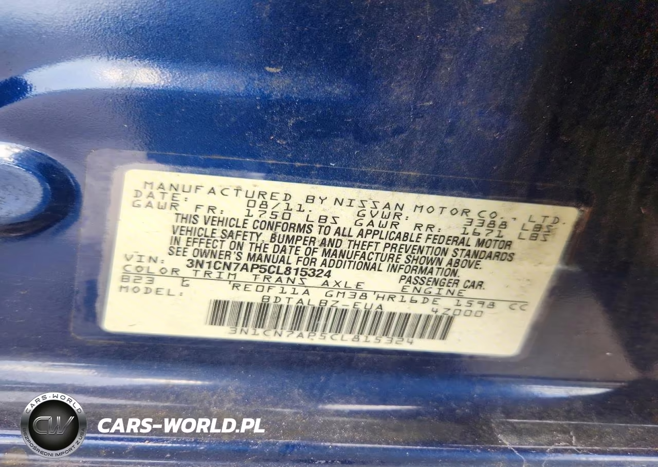 2012 Nissan Versa 1.6 S VIN:3N1CN7AP5CL815324 - 12