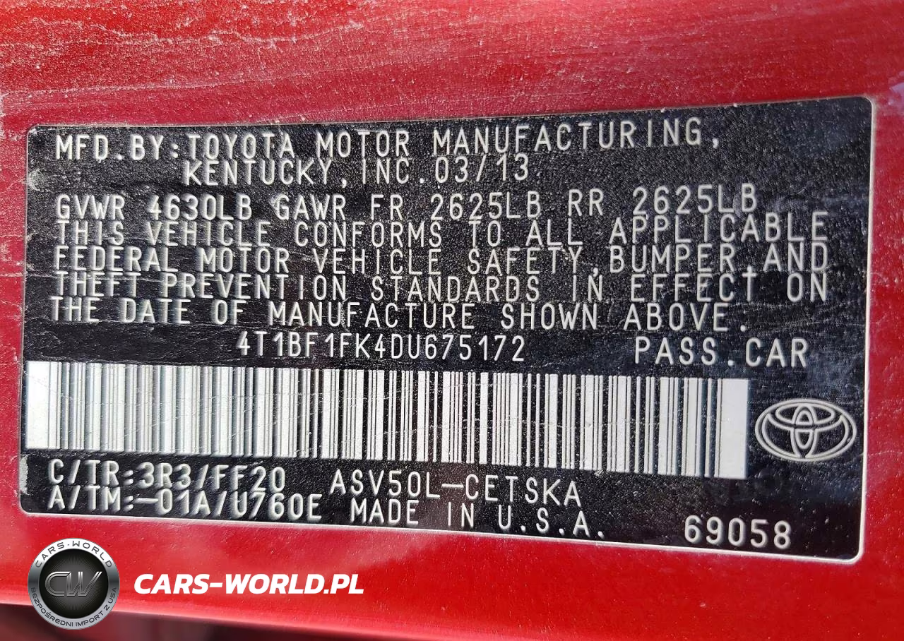2013 Toyota Camry Se VIN:4T1BF1FK4DU675172 - 12