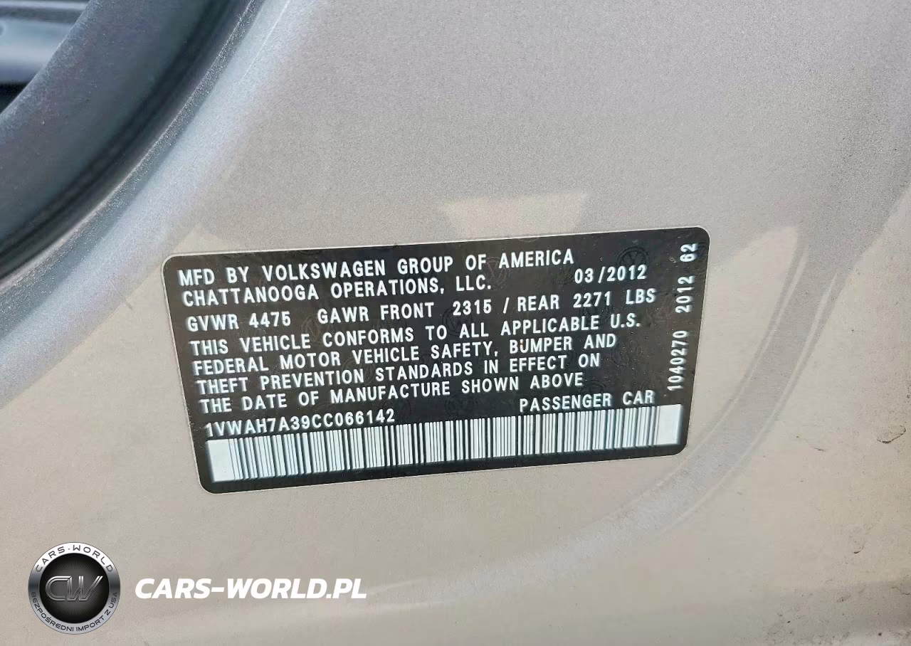 2012 Volkswagen Passat S VIN:1VWAH7A39CC066142 - 12