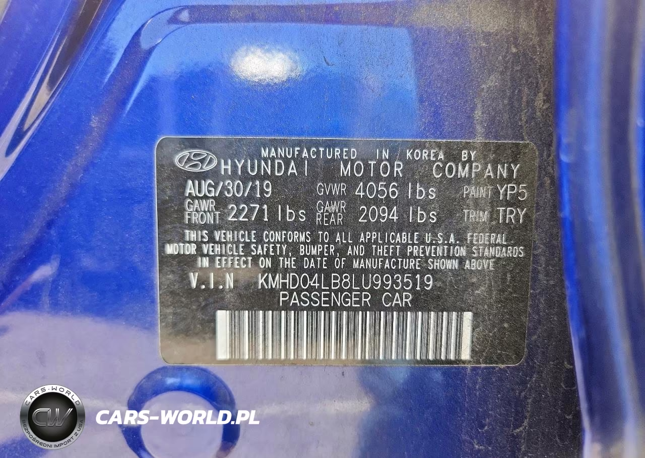 2020 Hyundai Elantra Sport VIN:KMHD04LB8LU993519 - 13