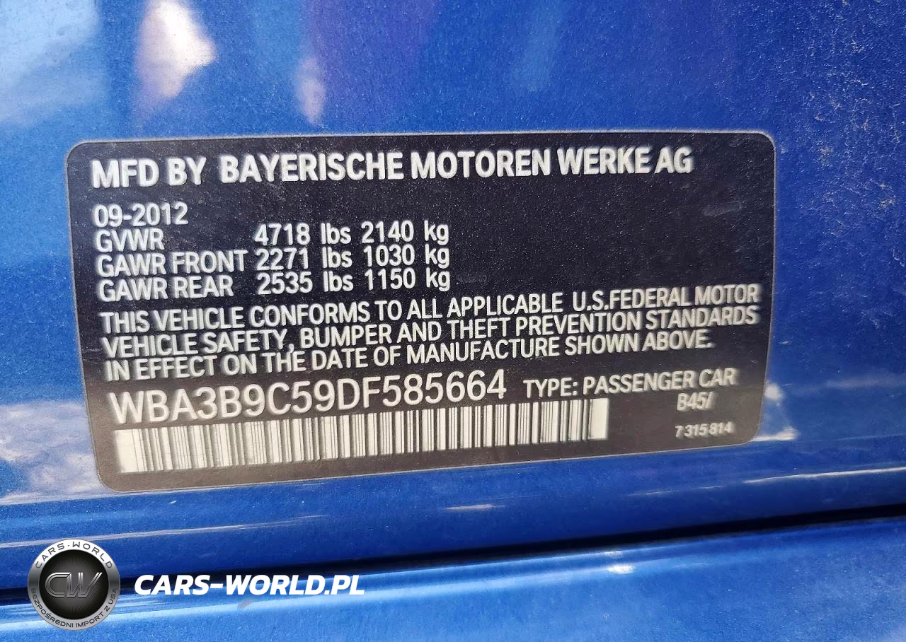 2013 BMW 335 Xi VIN:WBA3B9C59DF585664 - 12