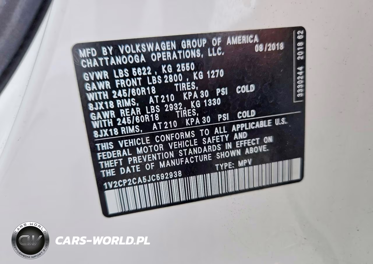 2018 Volkswagen Atlas Se VIN:1V2CP2CA5JC592938 - 13