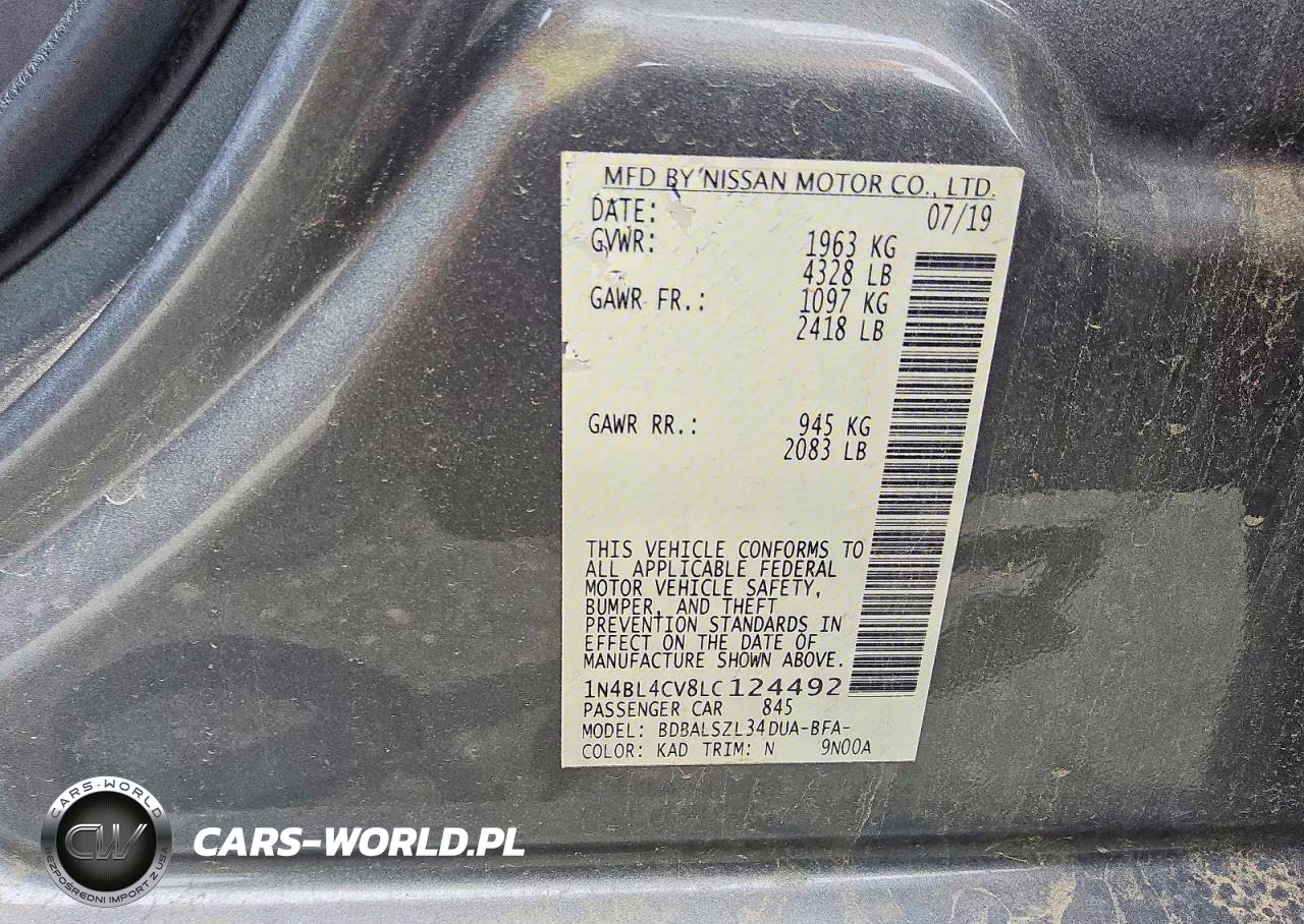 2020 Nissan Altima Sr Fwd VIN:1N4BL4CV8LC124492 - 12