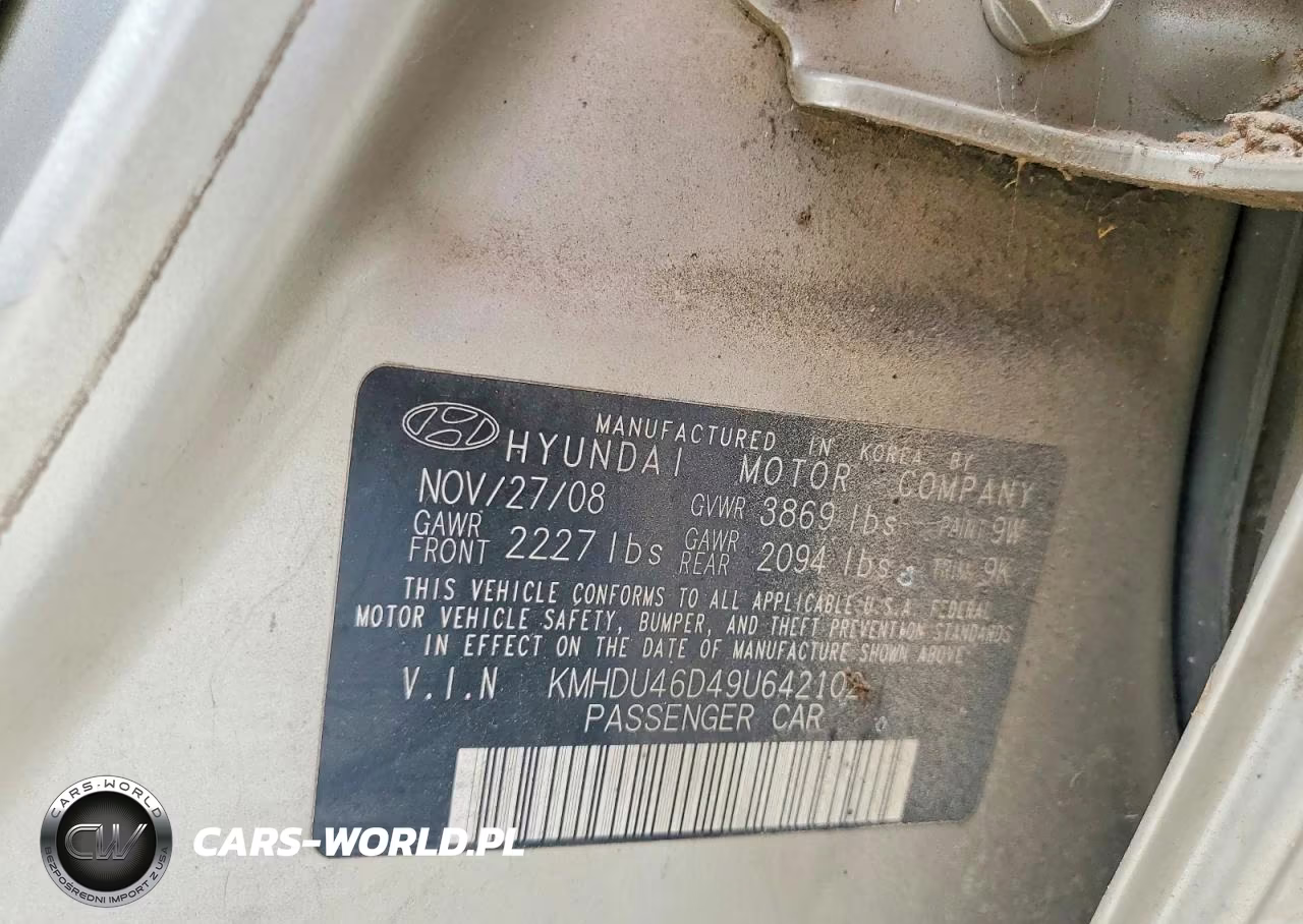 2009 Hyundai Elantra Gls VIN:KMHDU46D49U642102 - 12