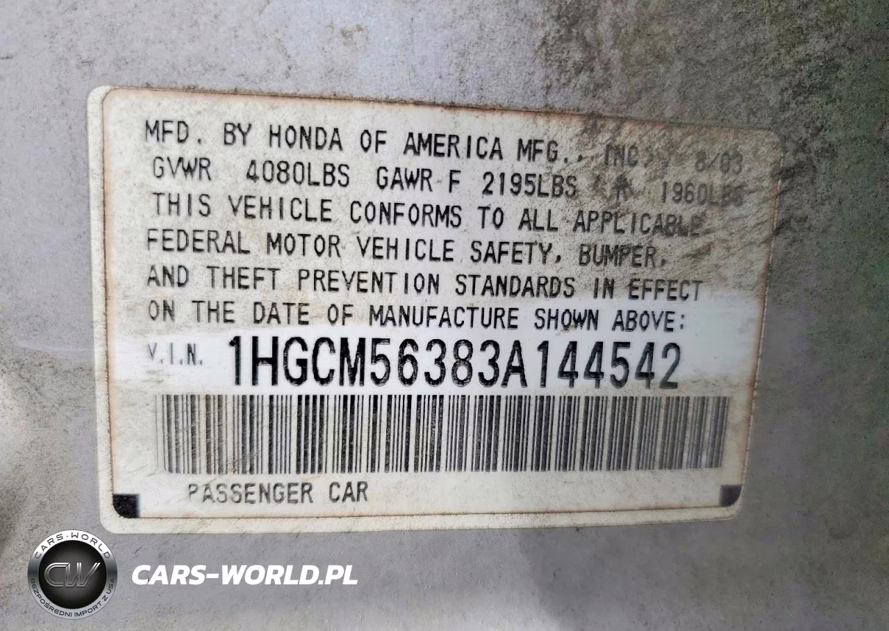 2003 Honda Accord Lx VIN:1HGCM56383A144542 - 12