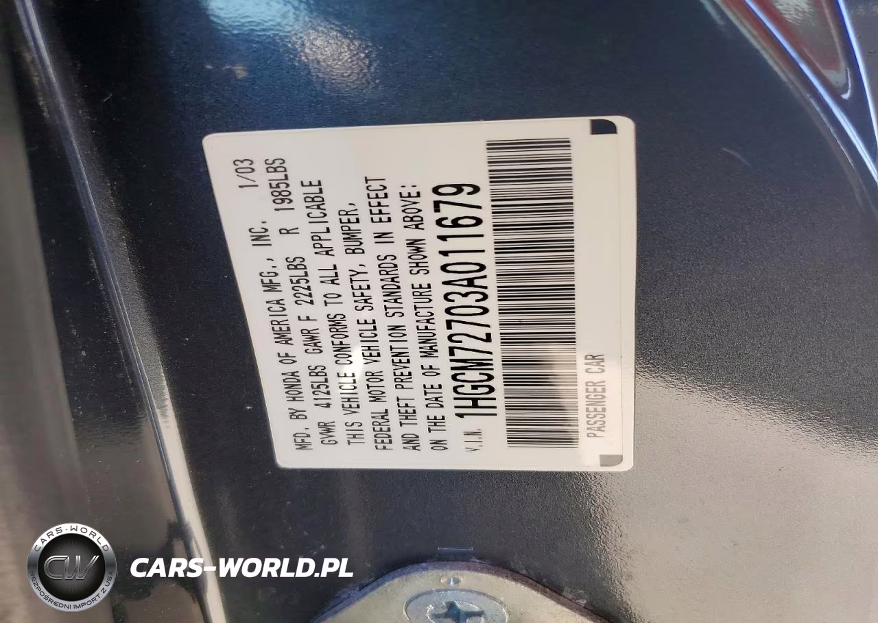 2003 Honda Accord Ex VIN:1HGCM72703A011679 - 13