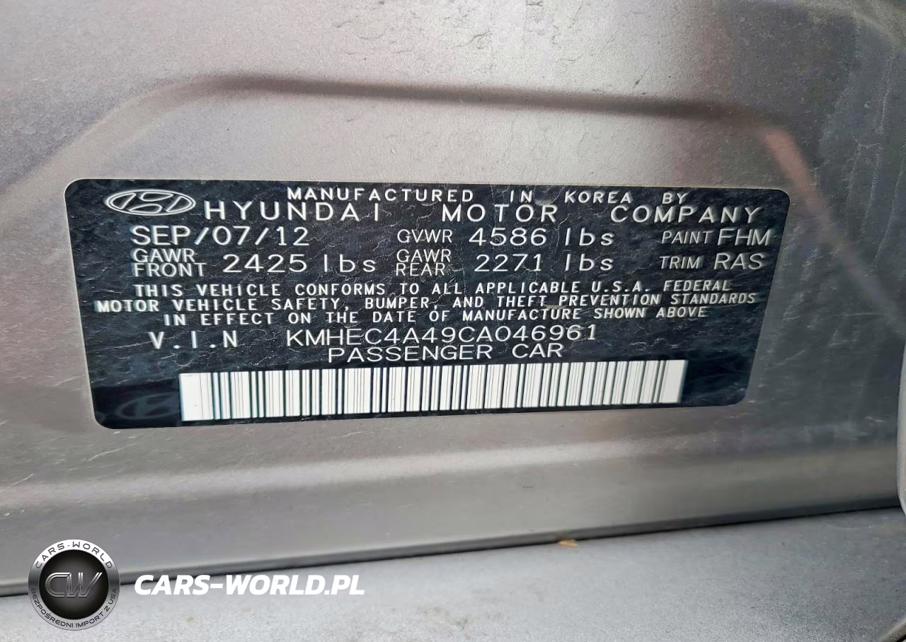 2012 Hyundai Sonata Hybrid VIN:KMHEC4A49CA046961 - 12