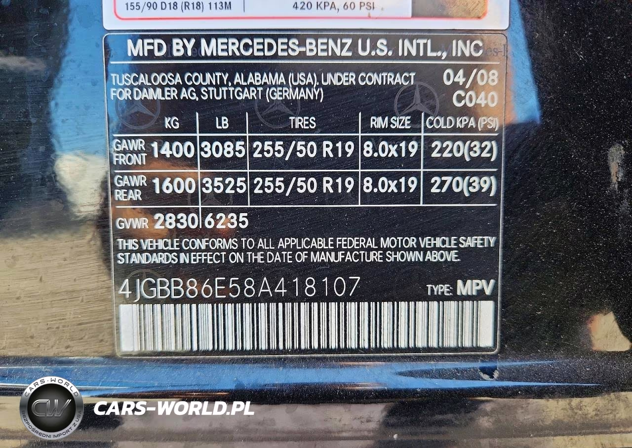 2008 Mercedes-Benz Ml 350 VIN:4JGBB86E58A418107 - 12