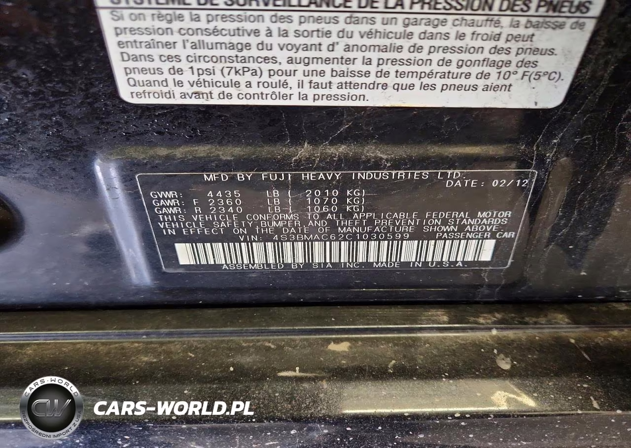 2012 Subaru Legacy 2.5I Premium VIN:4S3BMAC62C1030599 - 12