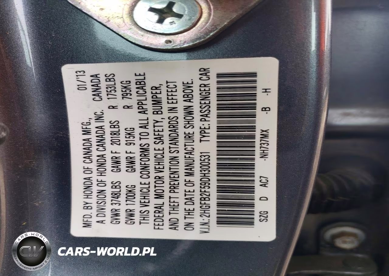 2013 Honda Civic Lx VIN:2HGFB2F59DH300531 - 12