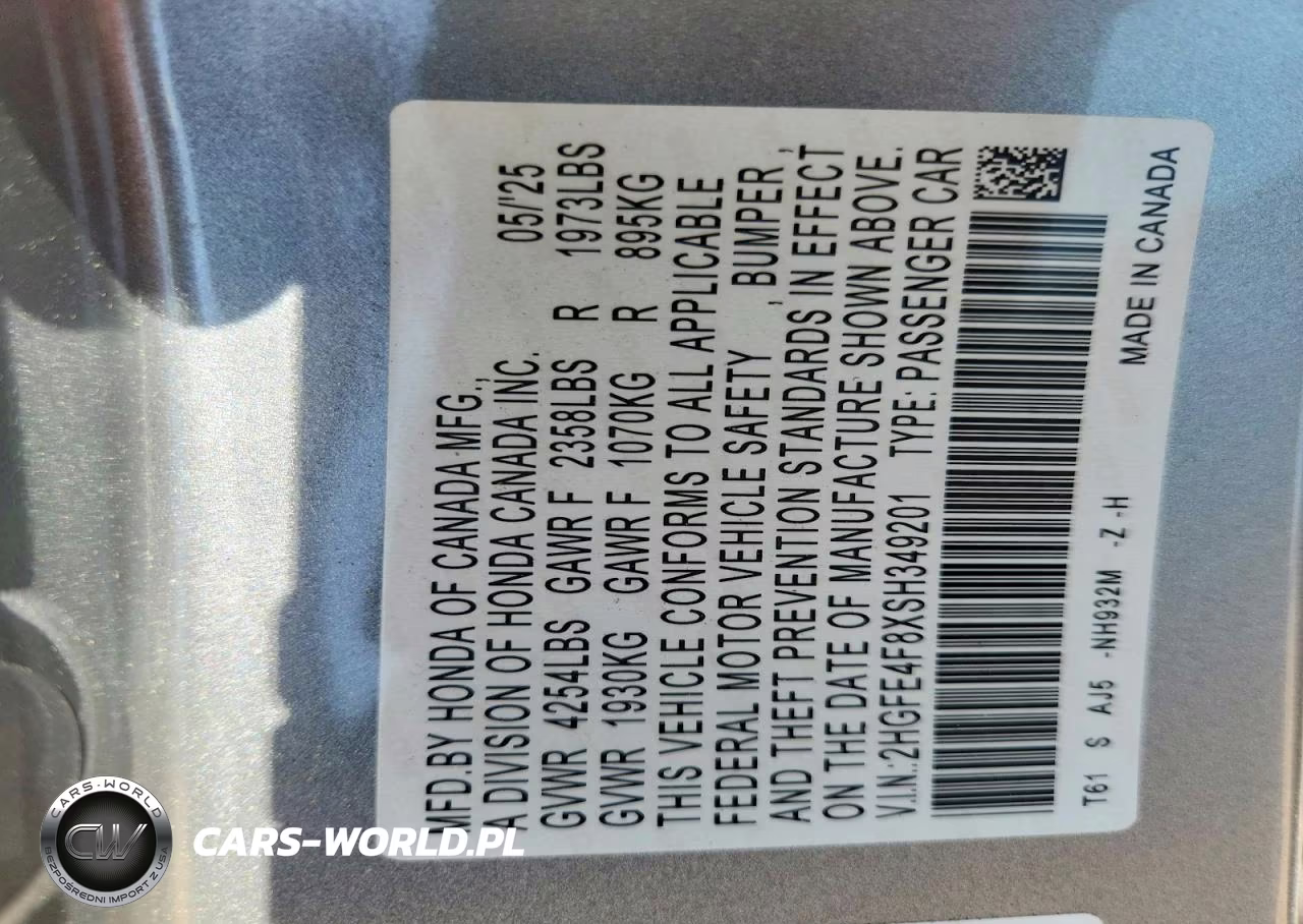 2025 Honda Civic Sport VIN:2HGFE4F8XSH349201 - 12