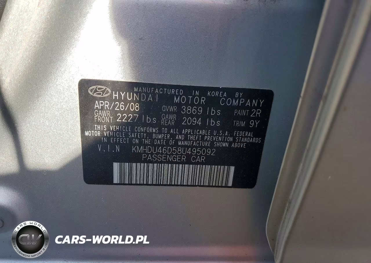 2008 Hyundai Elantra Gls VIN:KMHDU46D58U495092 - 12