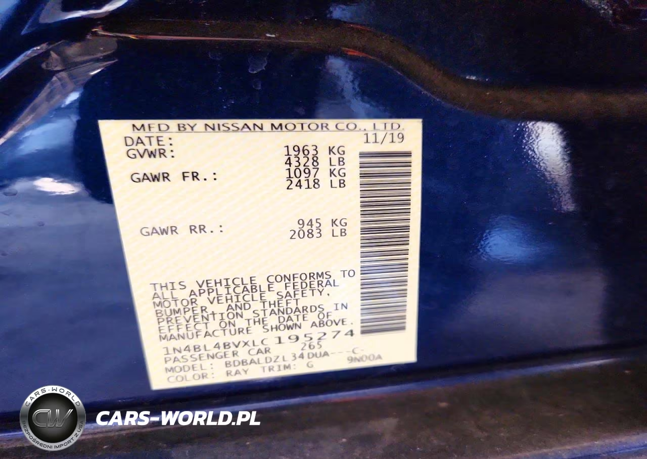 2020 Nissan Altima S VIN:1N4BL4BVXLC195274 - 12
