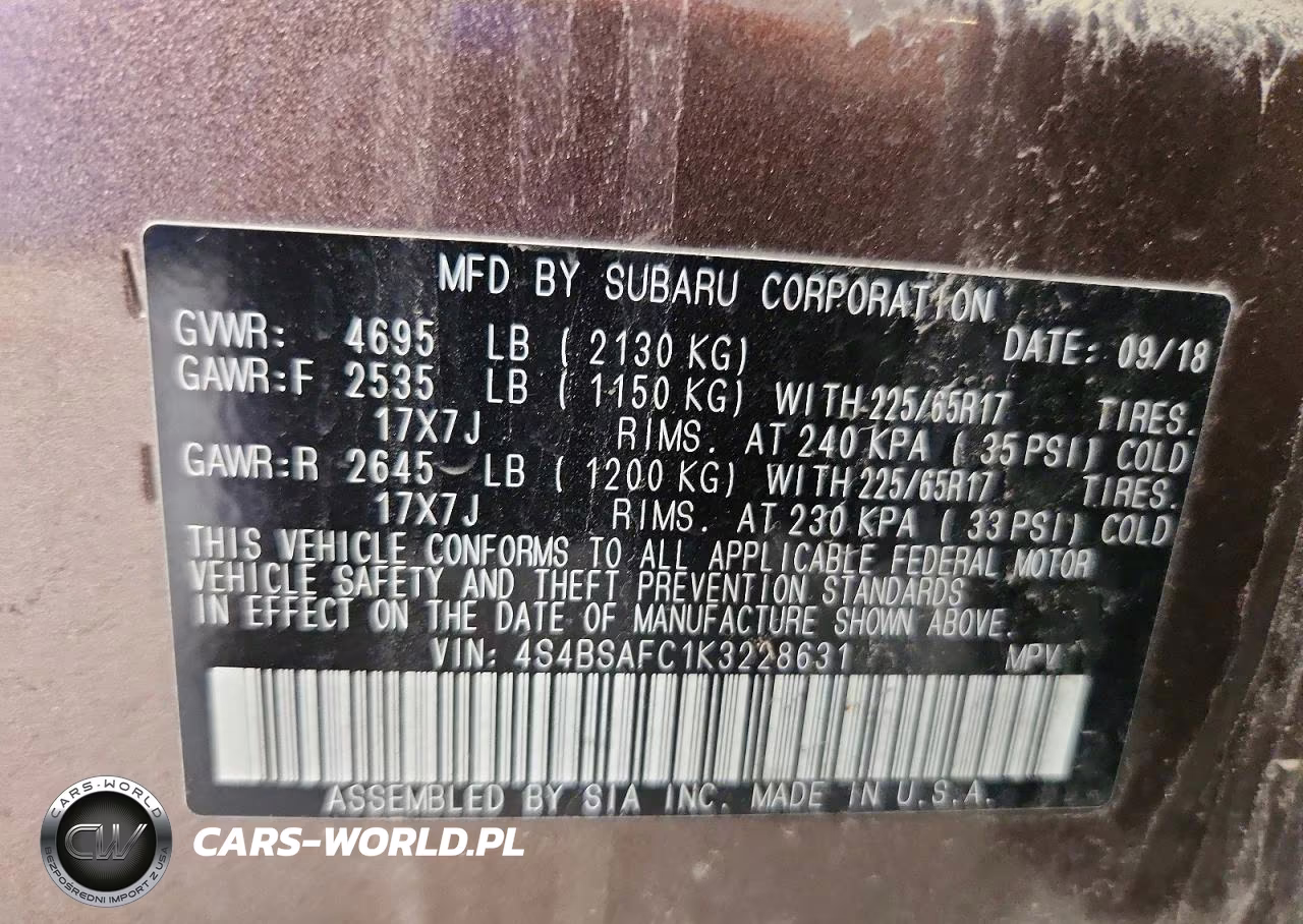 2019 Subaru Outback 2.5I Premium VIN:4S4BSAFC1K3228631 - 12
