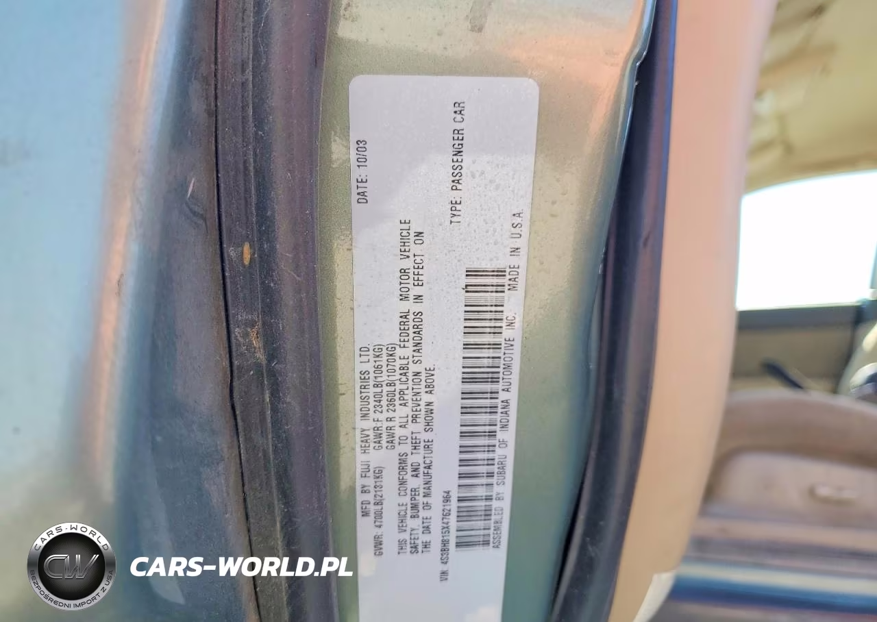 2004 Subaru Legacy Outback H6 3.0 Special VIN:4S3BH815X47621964 - 12