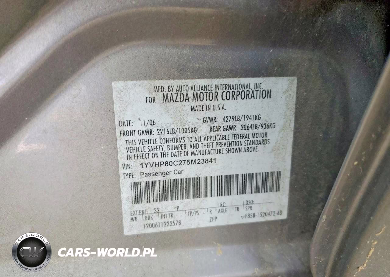 2007 Mazda 6 I VIN:1YVHP80C275M23841 - 12