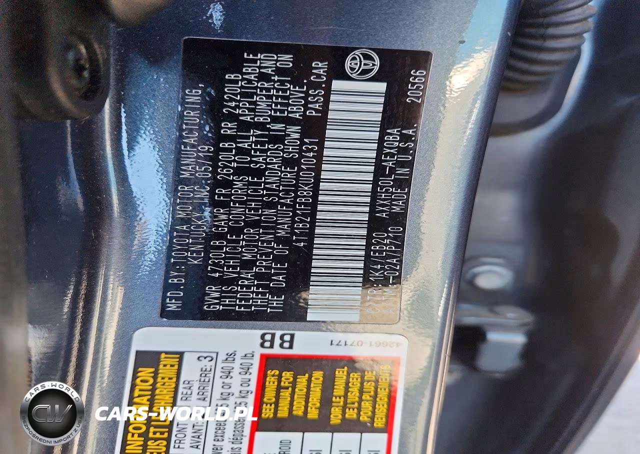 2019 Toyota Avallon VIN:4T1B21FB8KU010431 - 12