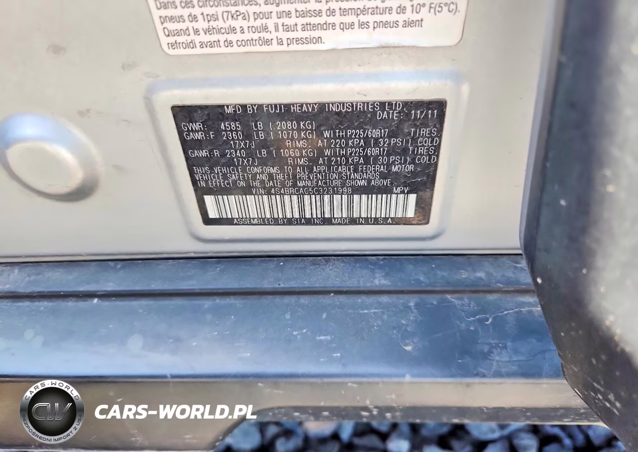 2012 Subaru Outback 2.5I VIN:4S4BRCAC5C3231998 - 12