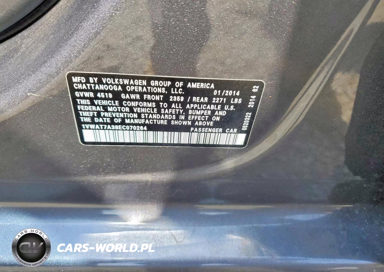 2014 Volkswagen Passat S VIN:1VWAT7A38EC070264 - 12