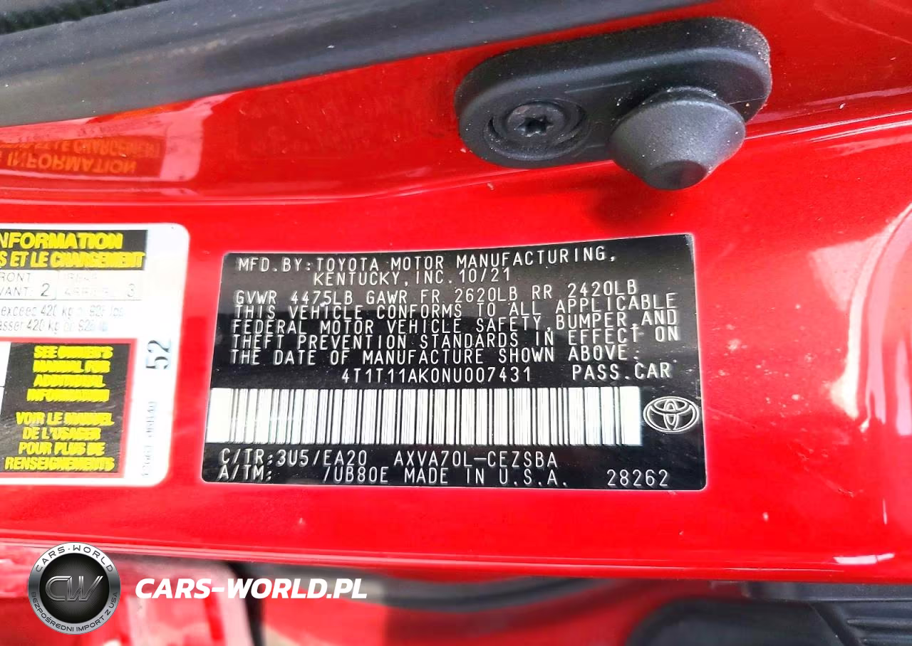 2022 Toyota Camry VIN:4T1T11AK0NU007431 - 12