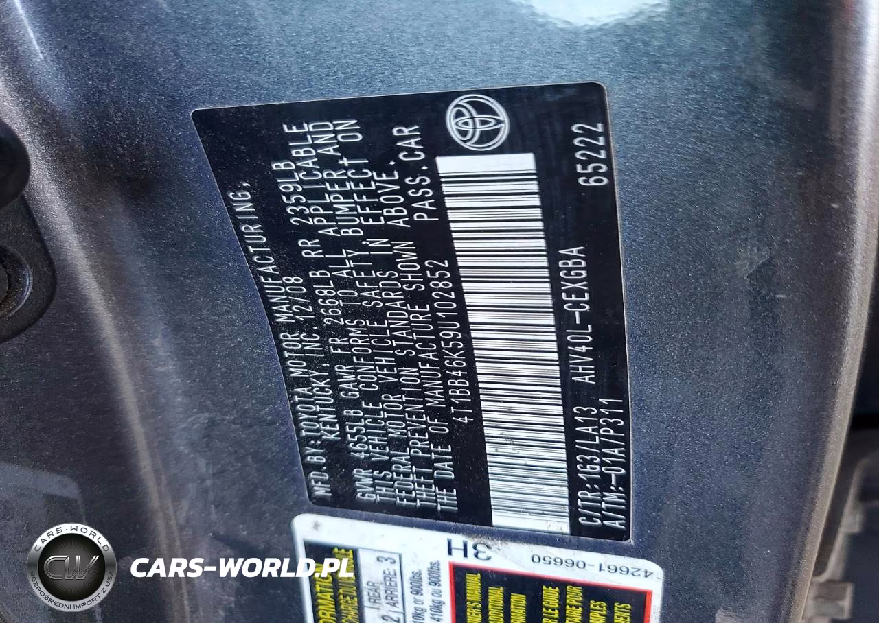 2009 Toyota Camry Hybrid VIN:4T1BB46K59U102852 - 12