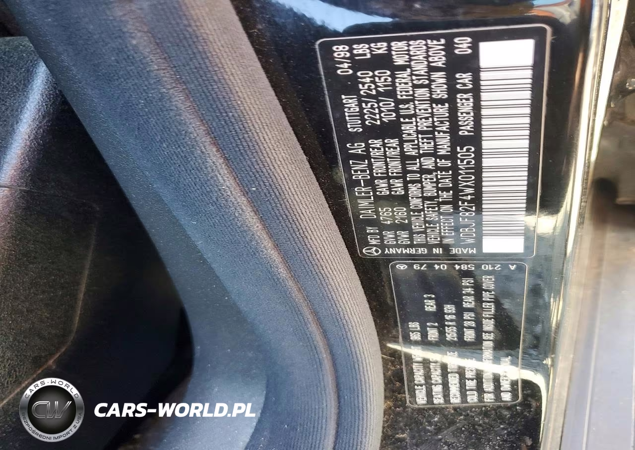1998 Mercedes-Benz E 320 4Matic VIN:WDBJF82F4WX011505 - 12
