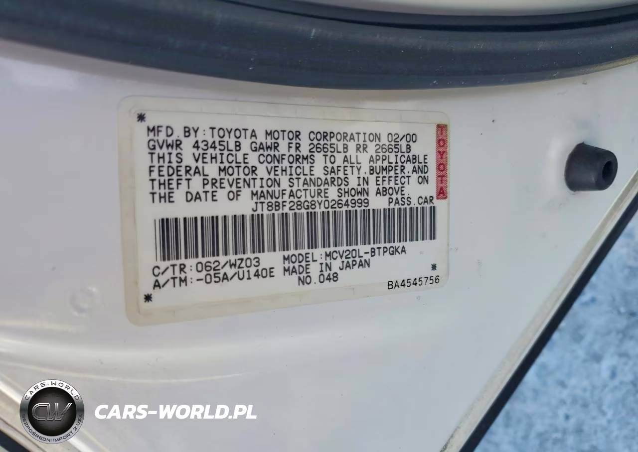 2000 Lexus Es 300 VIN:JT8BF28G8Y0264999 - 12
